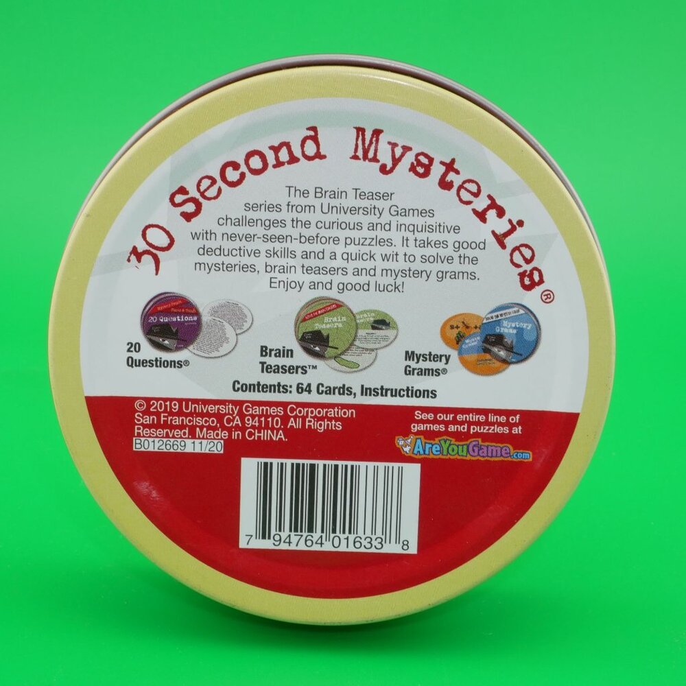 30 Second Mysteries 64-Card Brain Teaser Game For Ages 8 & Up By University Game - Picture 2 of 3
